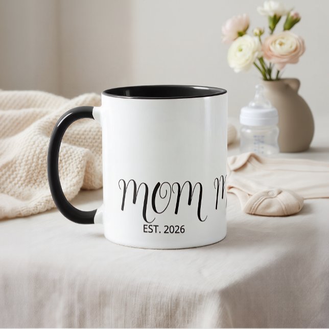 Caneca Mãe Estabelecida Script Preto Novo Presente de Mãe (Criador carregado)