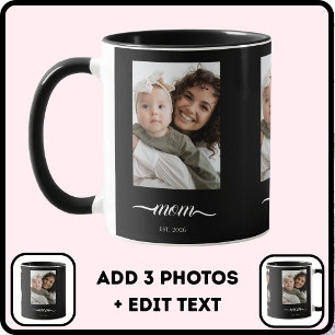 Caneca Mãe Fundada Foto Preta Elegante Ano Personalizado