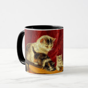 Caneca Mãe Gato e Gatinhos Brincando com Violão
