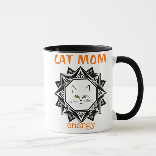 Caneca Mãe Gométrica de Laranja e Gato Negro - Presente P (Direita)