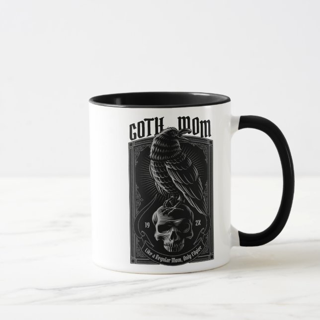 Caneca Mãe Gótico Personalizada, Raven & Skull 2 lado (Direita)
