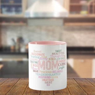 Caneca Mãe mãe Palavra de Coração Arte Rosa Pêssego