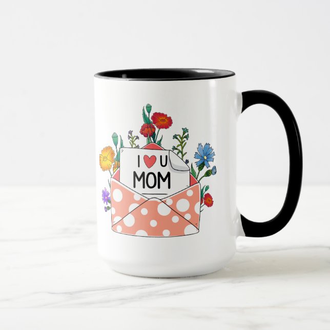 Caneca Mãe Mug Gift, Eu Te Amo Mãe Design Floral Mug (Direita)