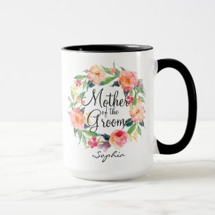 Caneca Mãe personalizada do noivo Wreath2 floral