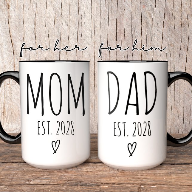 Caneca Mãe personalizada e Pai, presente Chá de fraldas (personalized mom mug, personalized dad mug, mom and dad mug, custom parent mug, new parents gift,)