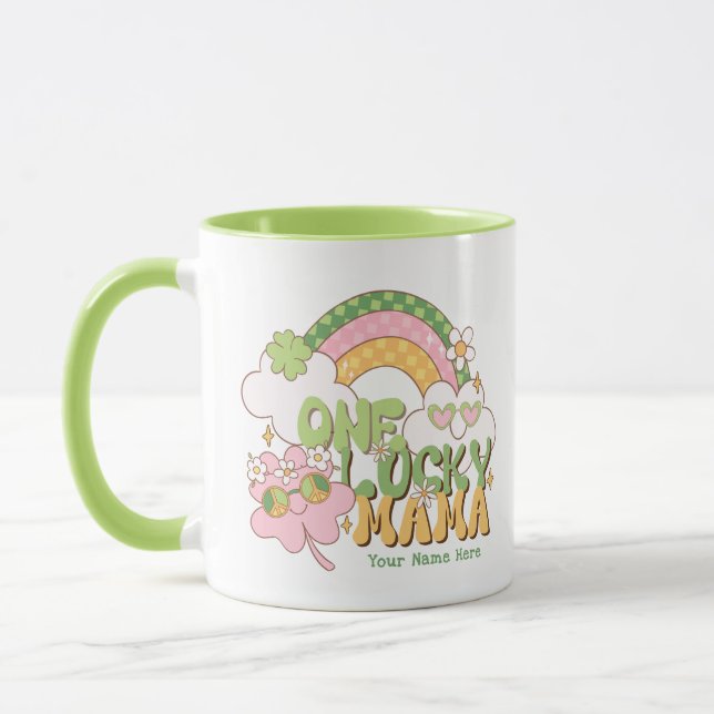 Caneca Mãe Sortuda Personalizada Um Retrô Arco-íris Groov (Esquerda)