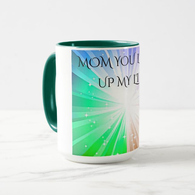 CANECA "MÃE, VOCÊ LEVANTA MINHA VIDA" CAFÉ OU TEA MUG. (Frente Esquerda)