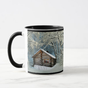 Caneca Magia de inverno da Cabine de Log Rústica