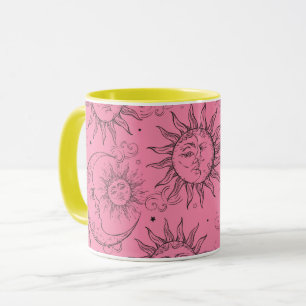 Caneca Magia Rosa Vintage Sol Lua Estrelas Celestiais