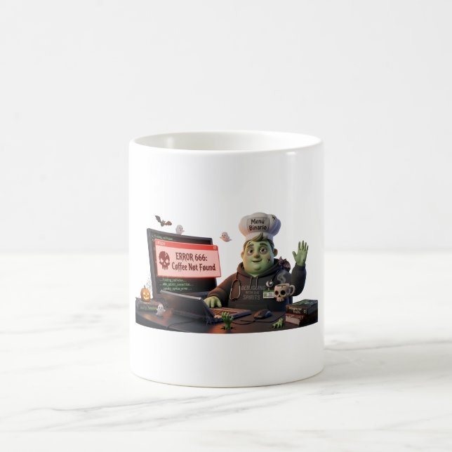 Caneca Mágica 3D Cute Zombie Programmer Chef - Error 666 Coffee  (Centro)