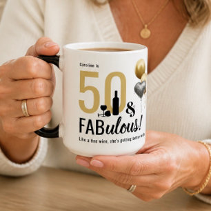 Caneca Mágica 50 & Fabuloso Aniversário Moderno Preto e Dourado