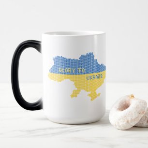 Caneca Mágica A tricotar o texto do mapa do Estado ucraniano Glo