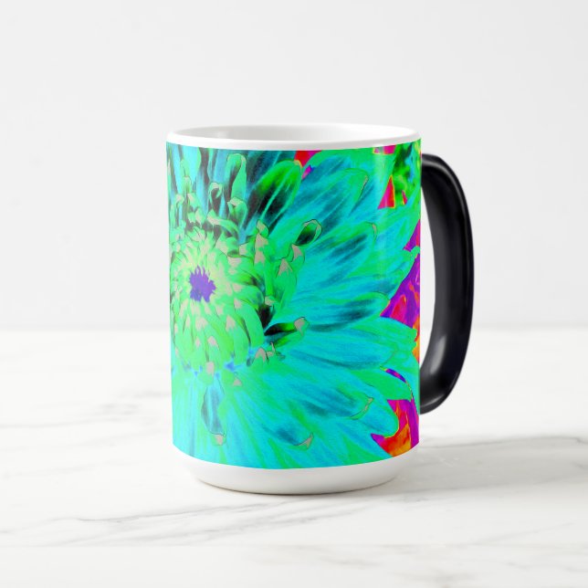 Caneca Mágica Abstrato Aqua Decorative Dahlia Flower (Frente Esquerda)