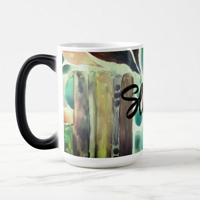 Caneca Mágica Adicionar Nome Folhagem Botânica Tropical (Esquerda)