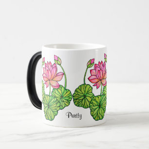 Caneca Mágica Aguarela Lotus cor-de-rosa com botões & folhas