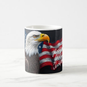 Caneca Mágica Águia-careca com a Bandeira Americana Arte de 4 de
