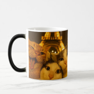 Caneca Mágica Amante do Grupo de Selfie de Gato Noturno de Paris