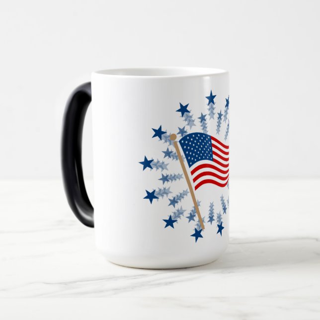 Caneca Mágica American Flag Starburst Fireworks 4 de julho (Frente Esquerda)