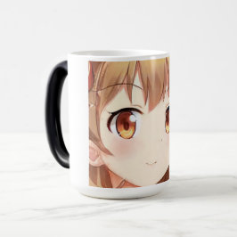 Caneca Mágica Anime manga sorrindo ouro cabelo castanho âmbar