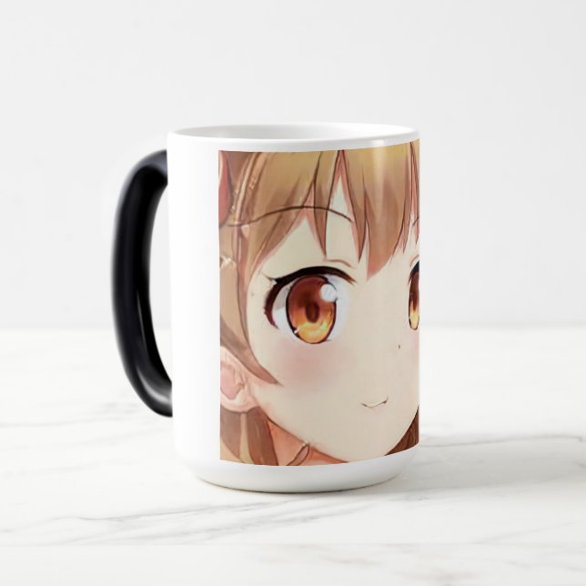 Caneca Mágica Anime manga sorrindo ouro cabelo castanho âmbar (Frente Esquerda)