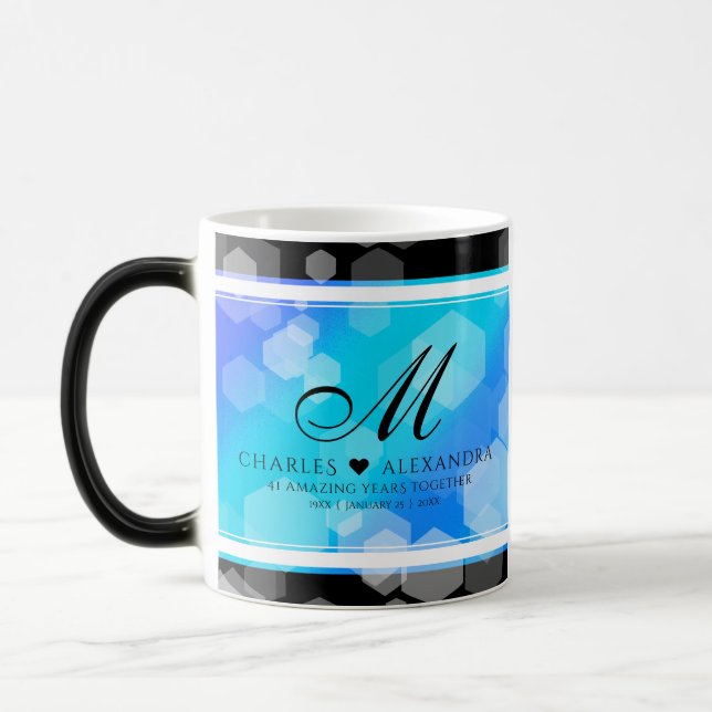 Caneca Mágica Aniversário de Casamento de Topaz Azul Elegante 41 (Esquerda)