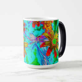 Caneca Mágica Aqua Tropical com Flores Amarelas e Laranja