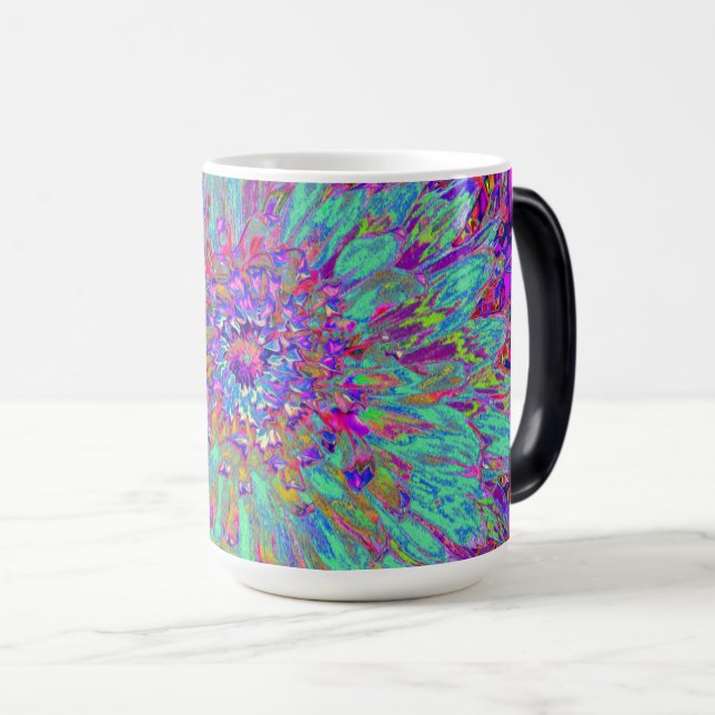 Caneca Mágica Aquamarine Rainbow Color Abstrato Dahlia Flower (Frente Esquerda)
