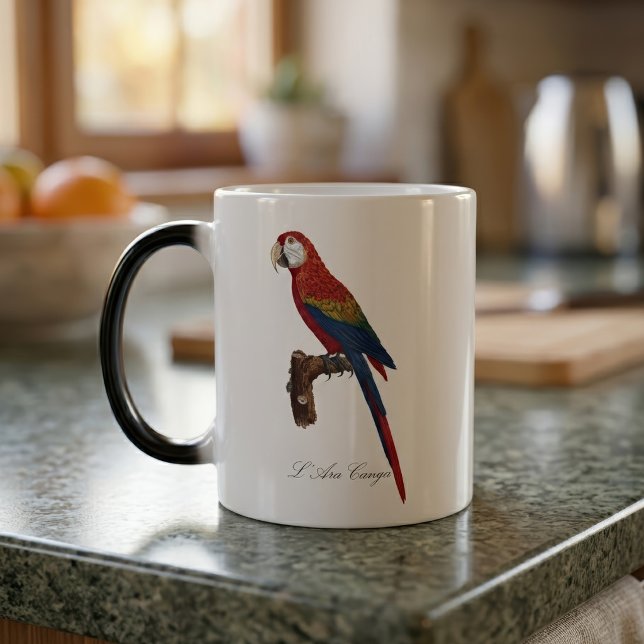 Caneca Mágica Arara-vermelha, Ara macao (Scarlet Macaw or Red-Breasted Macaw, Ara macao. Color Morph Mug)
