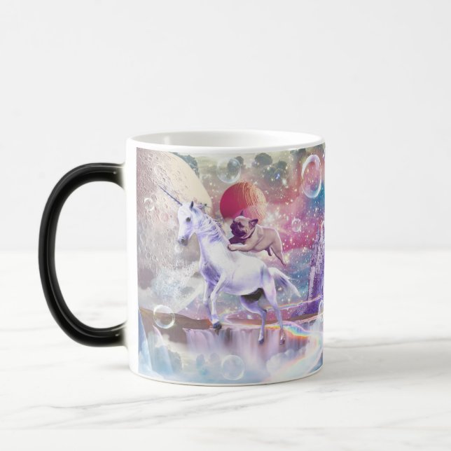 Caneca Mágica Arco-íris galáxia cavalgando unicórnio no espaço. (Esquerda)