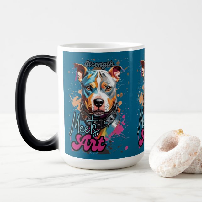 Caneca Mágica Arte Cão Colorida no Fundo das cinzas (Com Donut)