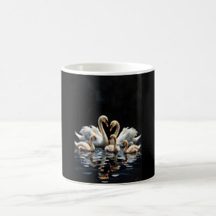 Caneca Mágica Arte da Família de Cisnes no Lago Negro