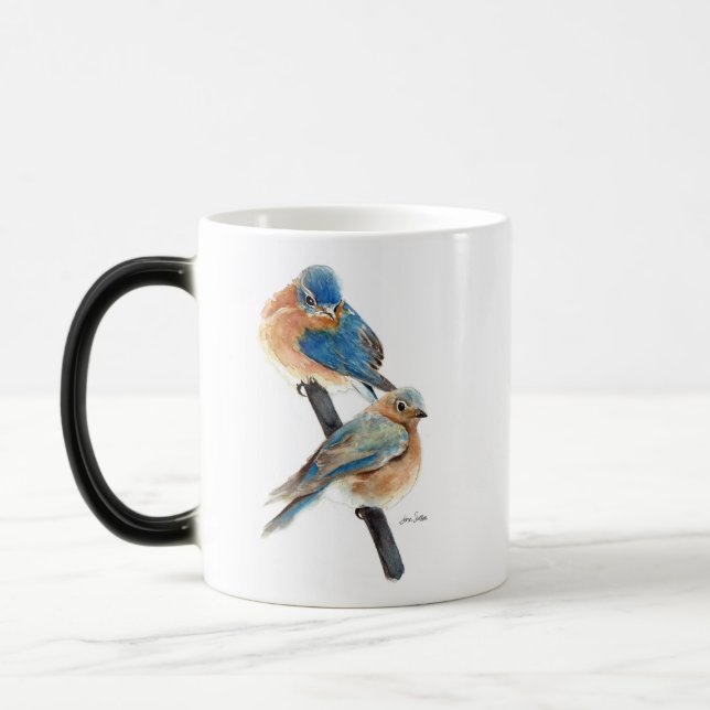 Caneca Mágica Arte de Aquarela do Casal Bluebird (Esquerda)