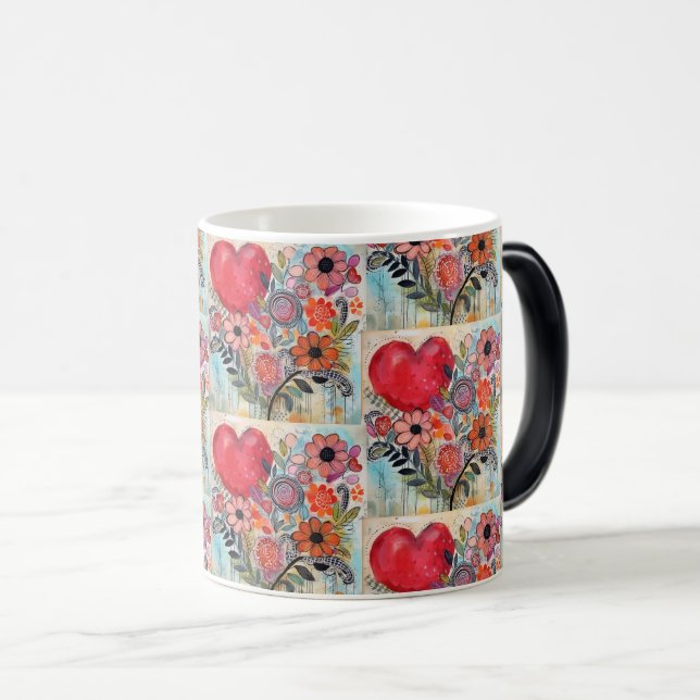 Caneca Mágica Arte de Coração Whimsical e Dodle (Frente Esquerda)