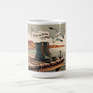 Caneca Mágica Arte de Faixa Marítima Vintage Estações do Mar