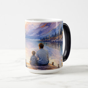 Caneca Mágica Arte de Impressão em Aquarela do Lago Pai e Filho