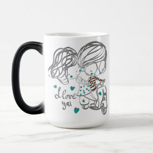 Caneca Mágica Arte Digital "Eu Te Amo" Desenhada à Mão e Fofa