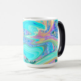 Caneca Mágica Arte Líquida Azul Retro Aqua em Hortênsias Abstrat