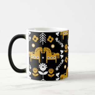 Caneca Mágica Arte popular sobre cavalos escandinavos