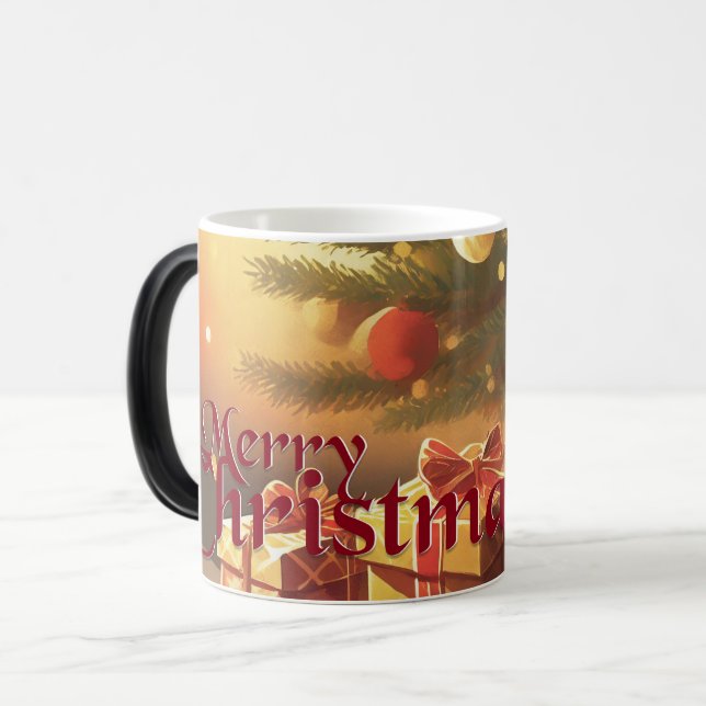 Caneca Mágica Árvore de Natal com Presentes Dourados (Frente Esquerda)
