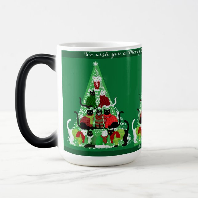 Caneca Mágica Árvore de Natal Gato, Natal Verde (Esquerda)