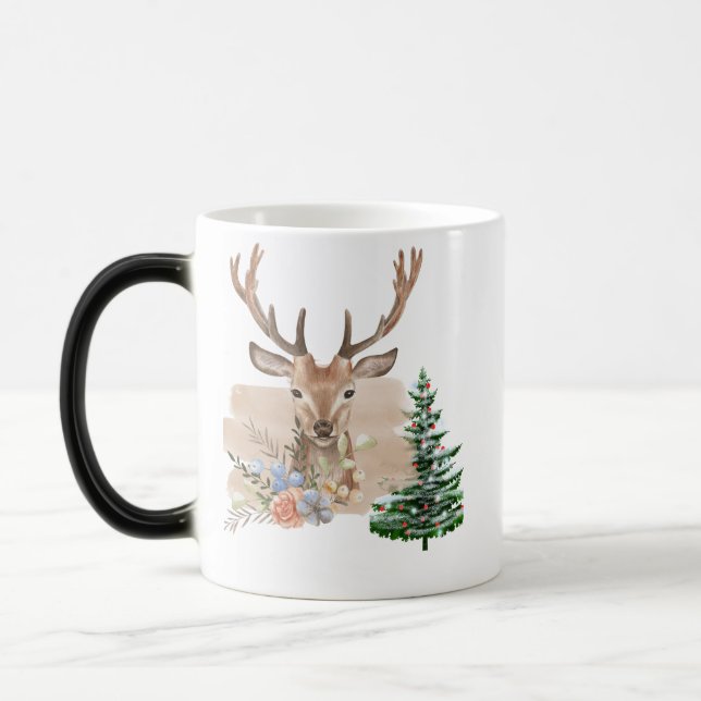 Caneca Mágica Árvore de Natal Rústica com Aquarela Marrom-Bege (Esquerda)