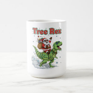 Caneca Mágica Árvore Engraçada Rex Papai Noel Montando Dinossaur