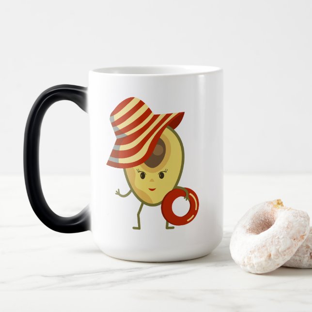 Caneca Mágica Avocado, garota de praia com chapéu de sol e anel  (Com Donut)