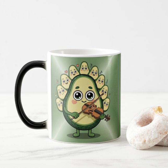 Caneca Mágica Avocado Playing Violin Morphing Mug (Com Donut)