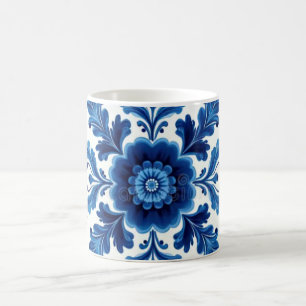 Caneca Mágica Azul e branco floral