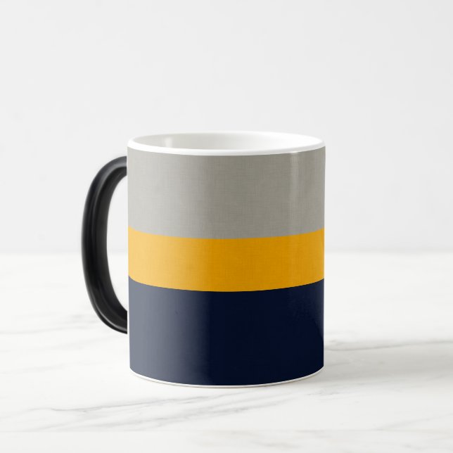Caneca Mágica Azul Escuro, Amarelo, Cinzas stripteadas (Frente Esquerda)
