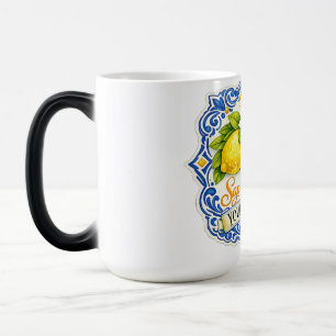 Caneca Mágica Azulejo Mediterrâneo de Limão – Arte em Aquarela c