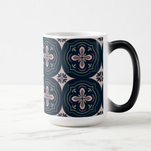Caneca Mágica azulejos geométricos florais de cores terrosas
