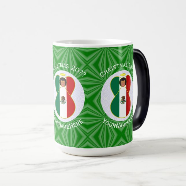 Caneca Mágica Bandeira de Natal do Anjo Mexicano Personalizada (Frente Esquerda)