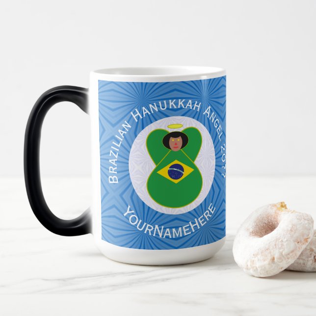 Caneca Mágica Bandeira do Anjo Hanukkah Personalizada (Com Donut)